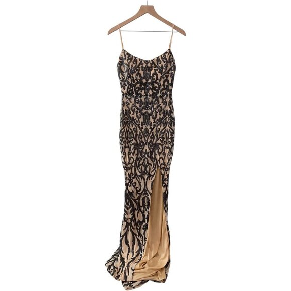 miss ord Dresses & Skirts - NWT  Nude Dress with black sequin lace details Spaghetti Straps backless size S